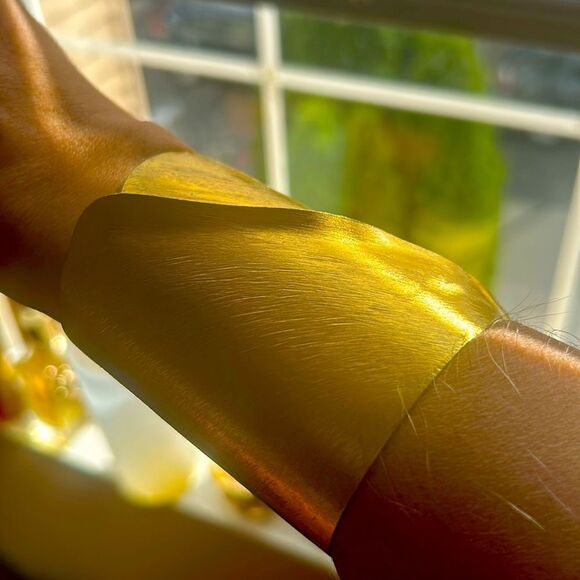 Handcrafted Brass Cuff Bracelet With Overlapping Design & Brushed Finish - Picture 1 of 4